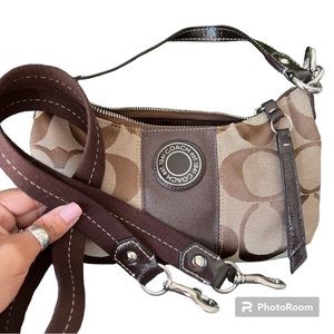 COACH Vintage Khaki Signature Stripe Mini Handbag. E1925-F19218